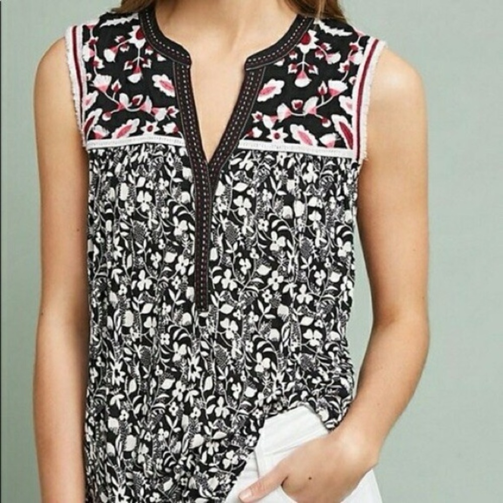 Anthropologie Embroidered Sleeveless Top